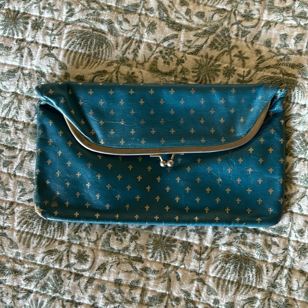 Vintage blue leather Italian clutch